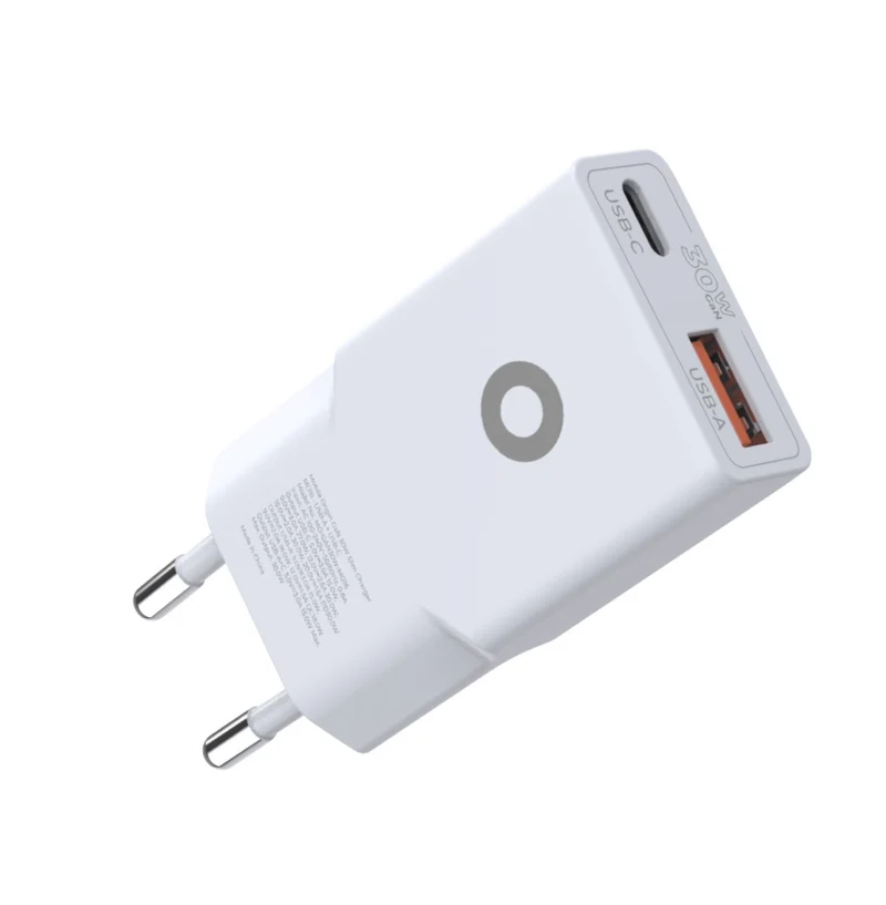 Síťová nabíječka GaN tenká USB-C + USB-A MO16, 30W, Bílá
