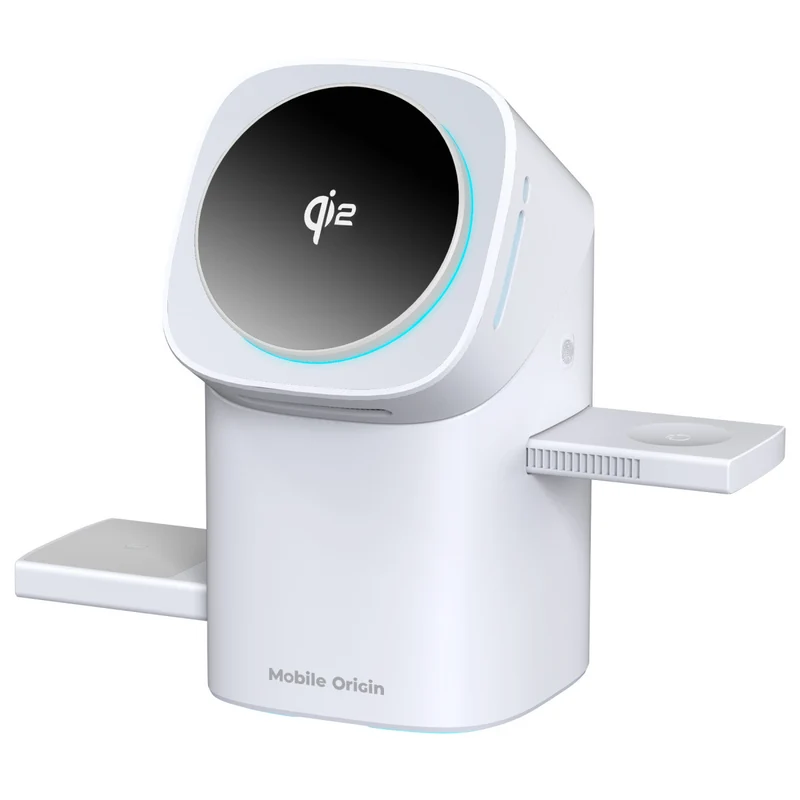 Bezdrátová automatická nabíjecí stanice 3v1 Qi2 MagSafe PW11, 20W, Bílá