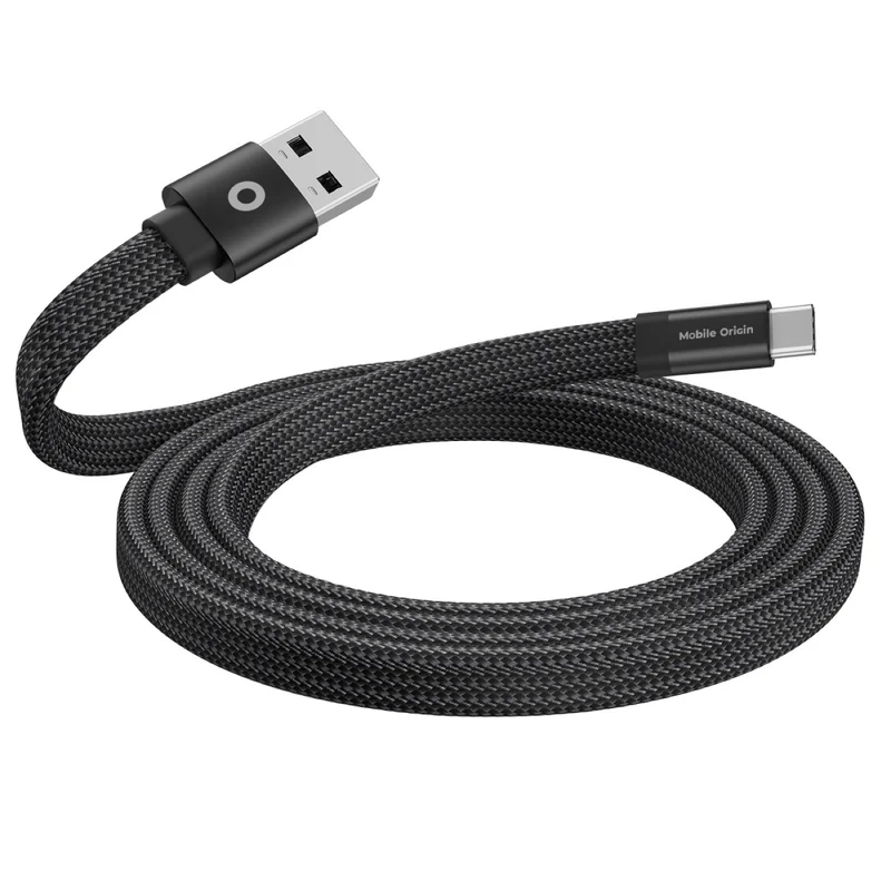 Magnetický plochý kabel USB-A na USB-C, 27W, 480 Mb/s, 1 m, Černá