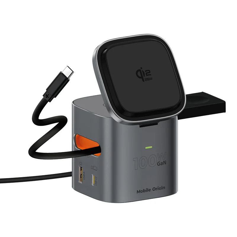 Skládací nabíječka 6v1 MagSafe PW37, 100W, Qi2 25W, Vesmírně šedá