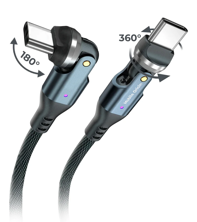 Otočný kabel 540° USB-C na USB-C CB12, 60W, 480 Mb/s, 1 m, Černá