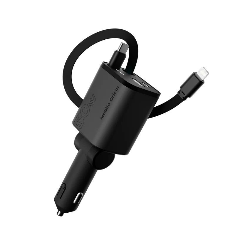 Autonabíječka 4v1 USB-C + USB-A s kabely USB-C a Lightning CA28, 50W, Vesmírně šedá