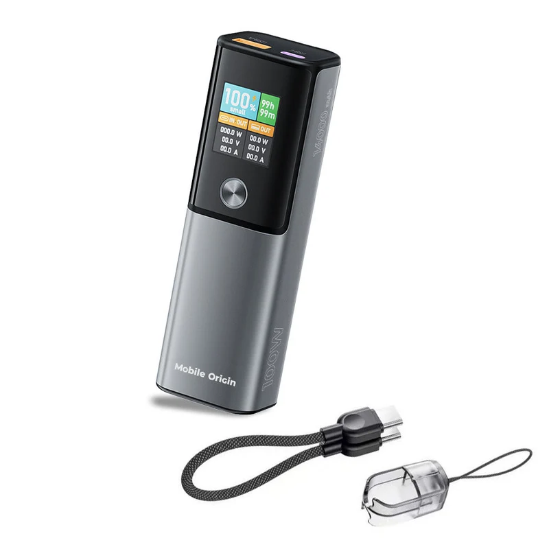 Powerbanka s displejem USB-C + USB-A PB12, 14000mAh, 100W, Šedá