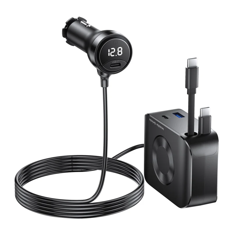 Autonabíječka 5v1 s displejem 2× USB-C + USB-A, 2× USB-C kabel CA23, 75W, Černá