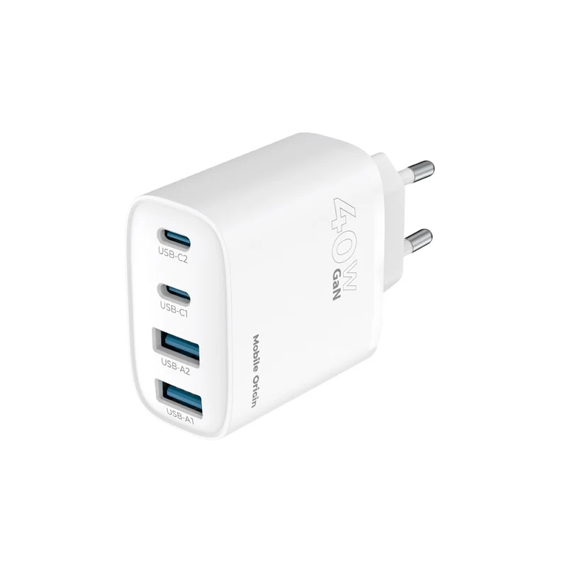 Síťová nabíječka GaN 2× USB-C + 2× USB-A PW22, 40W, Bílá