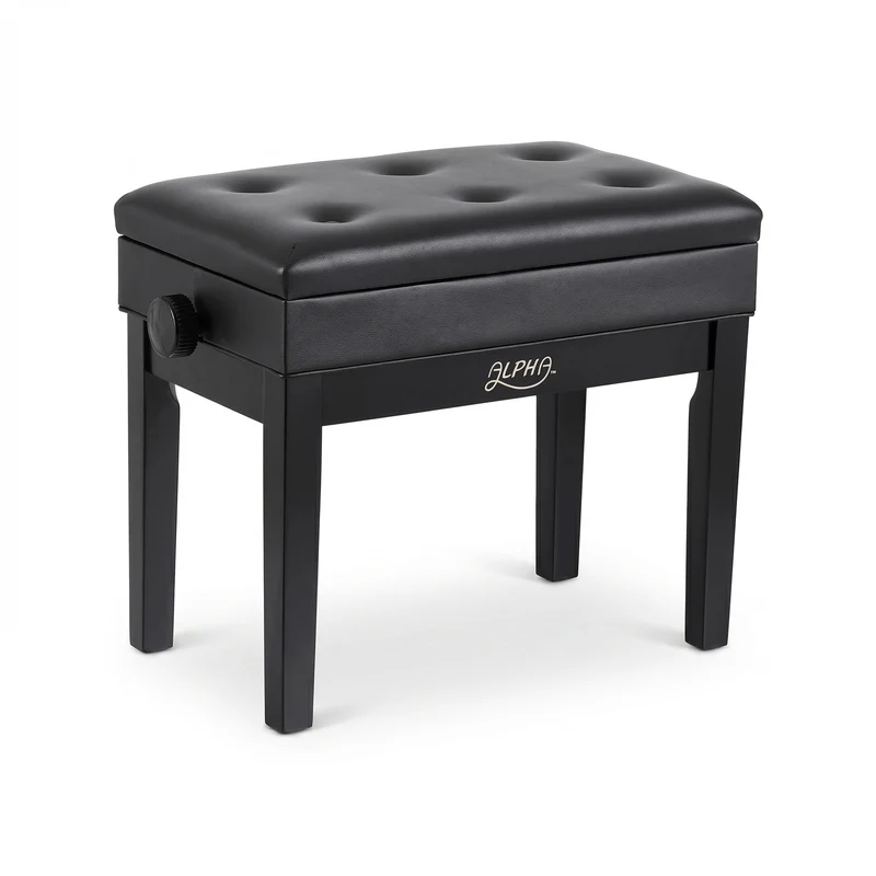 Alpha Adjustable Piano Bench Wooden Keyboard Seat Padded Music Chair Black