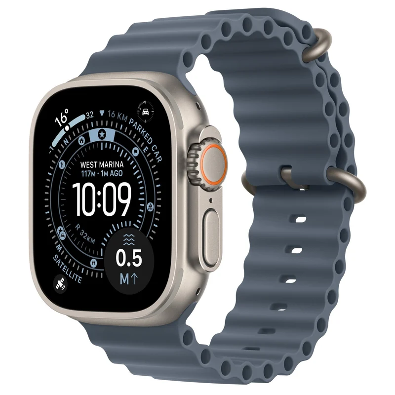 Apple Watch Ultra 3 49mm Natural Titanium Case GPS + Cellular Ocean Band (Anchor Blue)