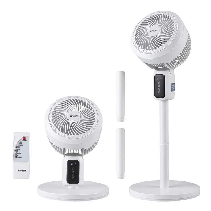Devanti Pedestal Fan with Remote 3 Speed 12H Timer Height Adjustable Cooling Fan
