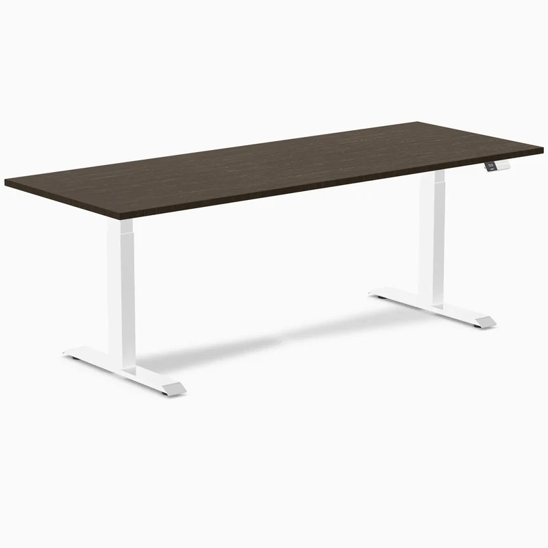 Desky Dual Dark Bamboo Sit Stand Desk 200cm and White Frame