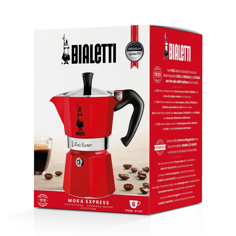 Bialetti Moka 6 Cup Espresso Maker - Red