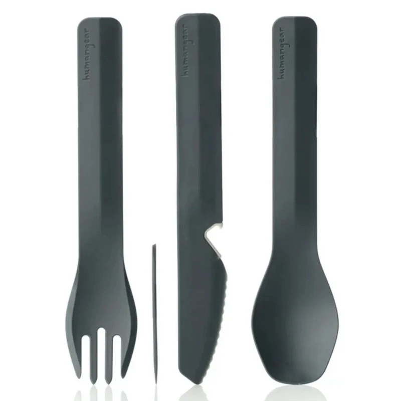 Humangear GoBites Trio Travel Cutlery Set with Toothpick and Bottle Opener Dark Grey