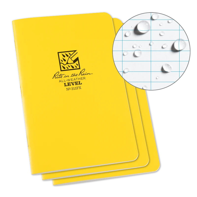 Rite In The Rain Stapled 4.625 x 7 Field Flex Notebook - Level - Yellow - 3 Pack
