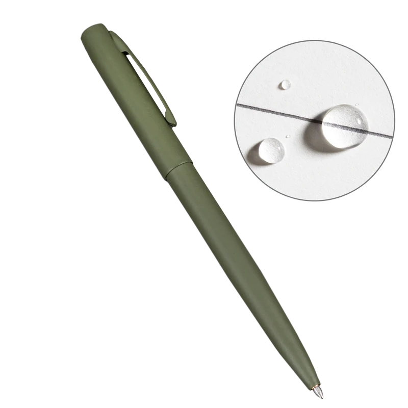 Rite In The Rain All Weather Metal Clicker Pen with Clip Refillable - Olive Drab Green - Black Ink