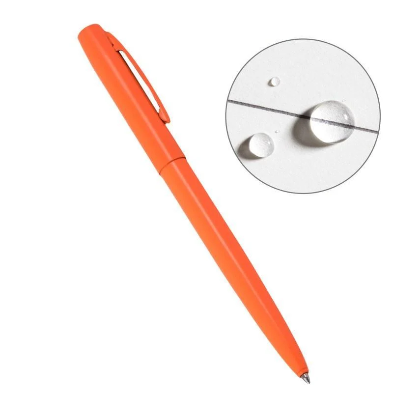 Rite In The Rain All Weather Metal Clicker Pen with Clip Refillable - Safety Blaze Orange - Black Ink