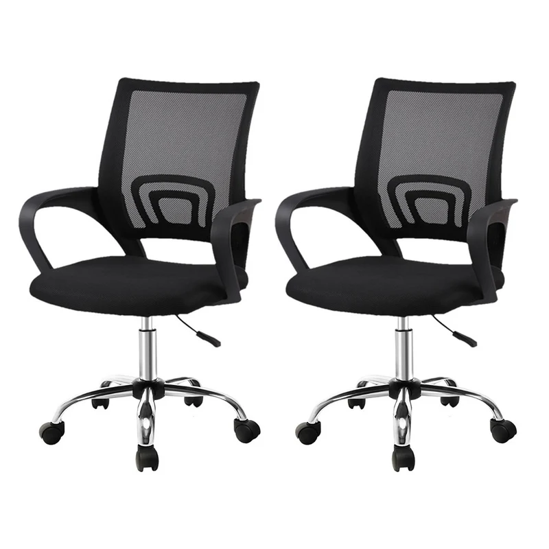 Artiss 2x Mesh Office Chair Mid Back (Black)