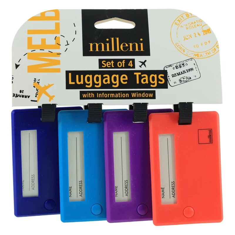 Milleni Vibrant Travel Luggage Suitcase Name Tags - Multicolor (4 pack)